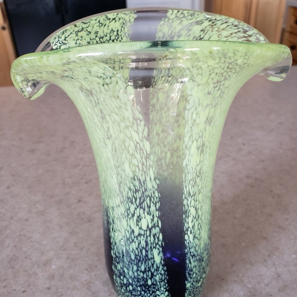 Teleflora Vintage Stretch Glass Vase Green and Blue 1970's Spring Vase